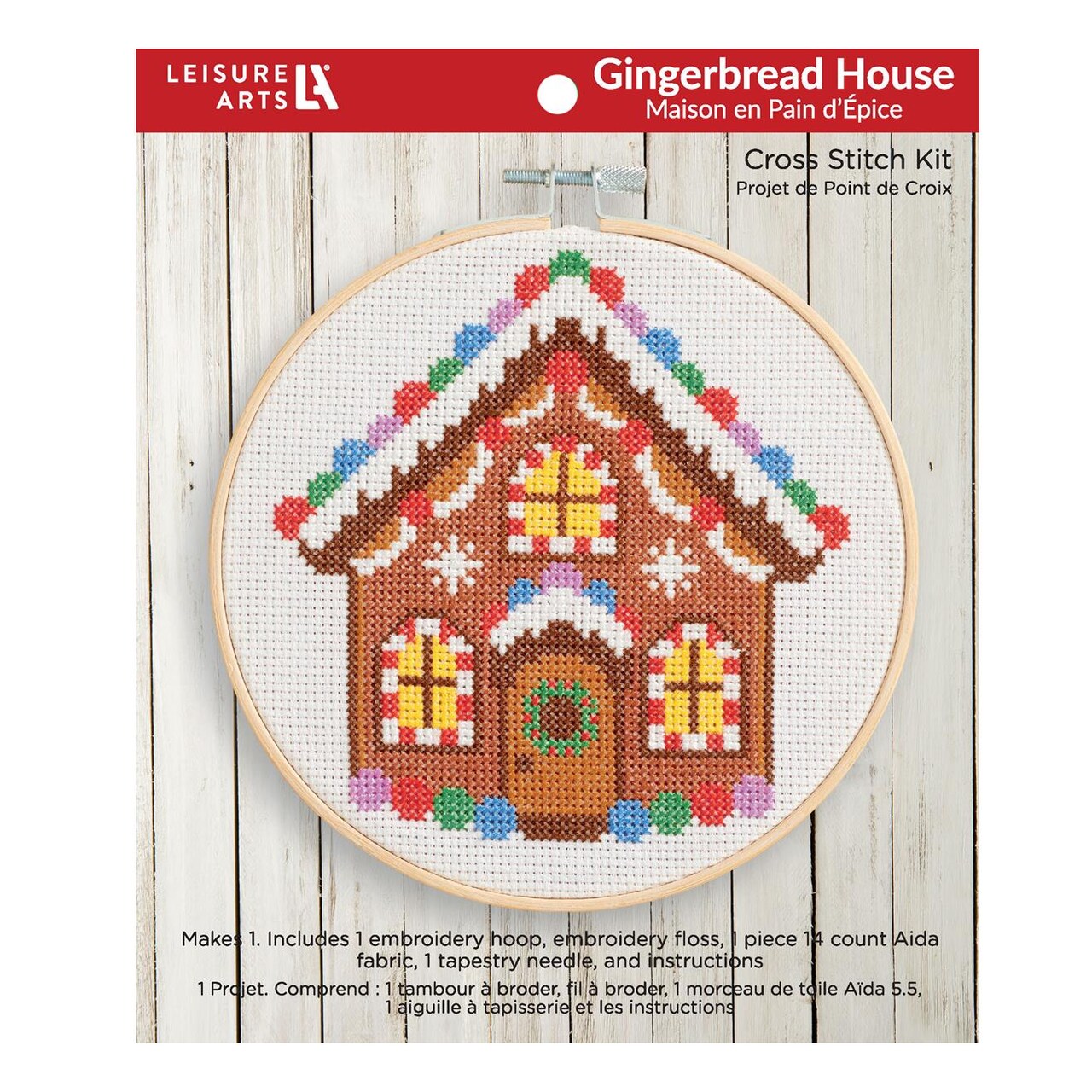 Leisure Arts Cross Stitch Kits, Gingerbread House, 6" – Perfect Cross Stitch Kits For Beginners Adults - Stamped Kits For Adults Include Designs, Thread & Hoop Easy Crafting Fun